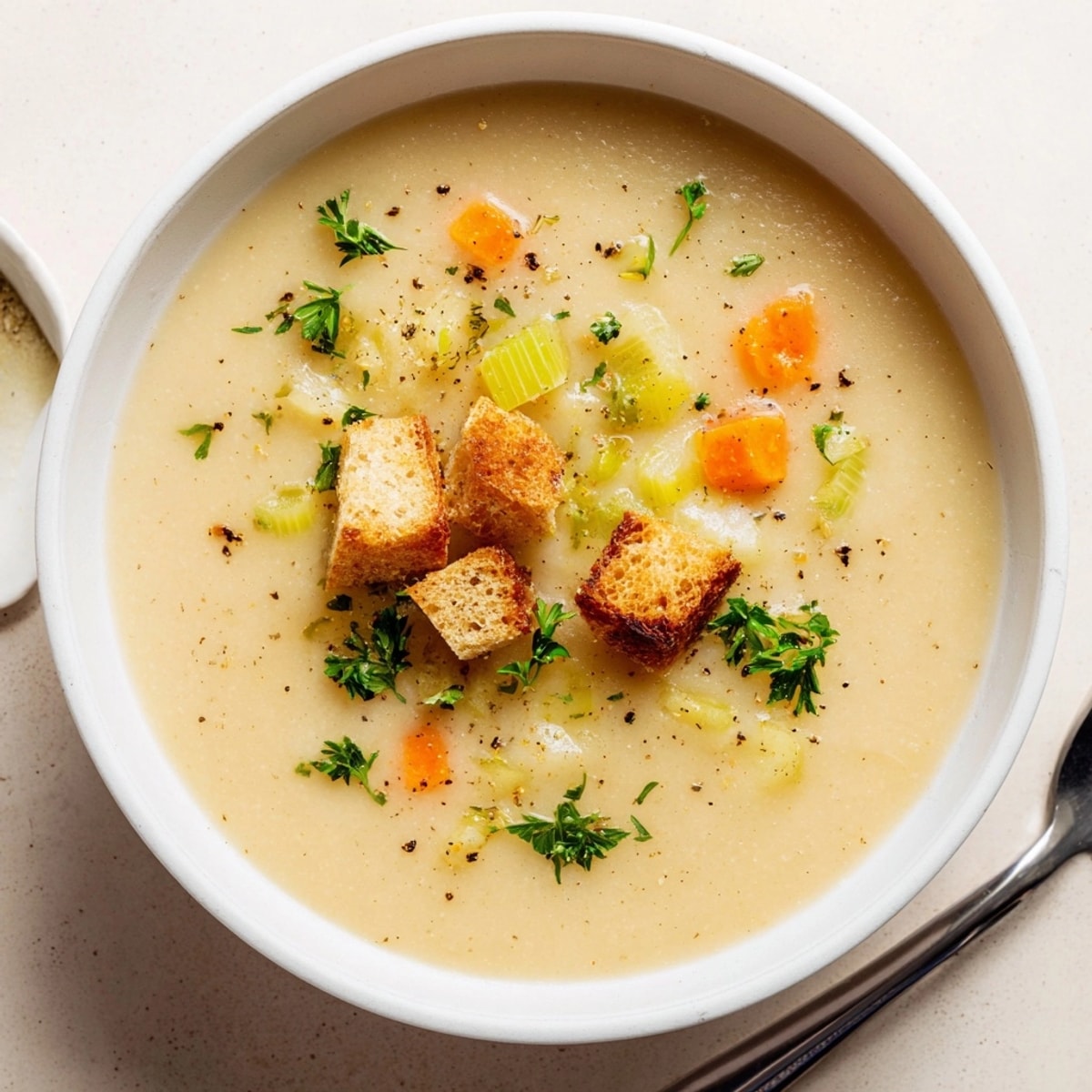 Creamy, homemade Garlic Soup, simmering on the stovetop, promises warmth and deep, savory flavor.