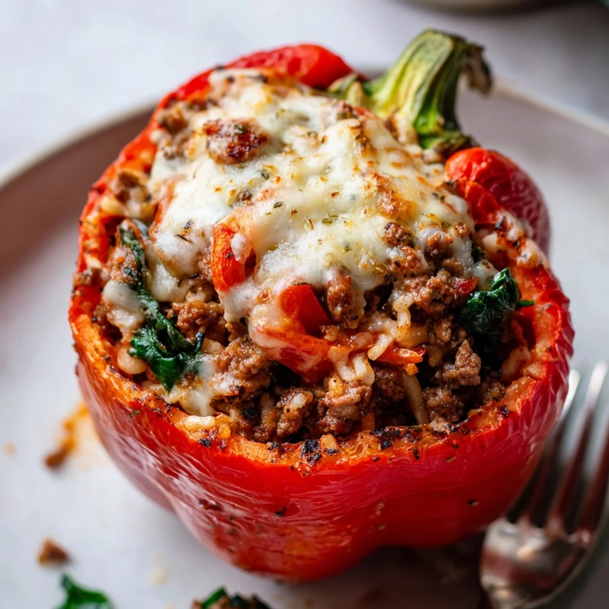 Savory Lasagne Soup Stuffed Bell Peppers, a cheesy delight, ideal for comforting dinners.