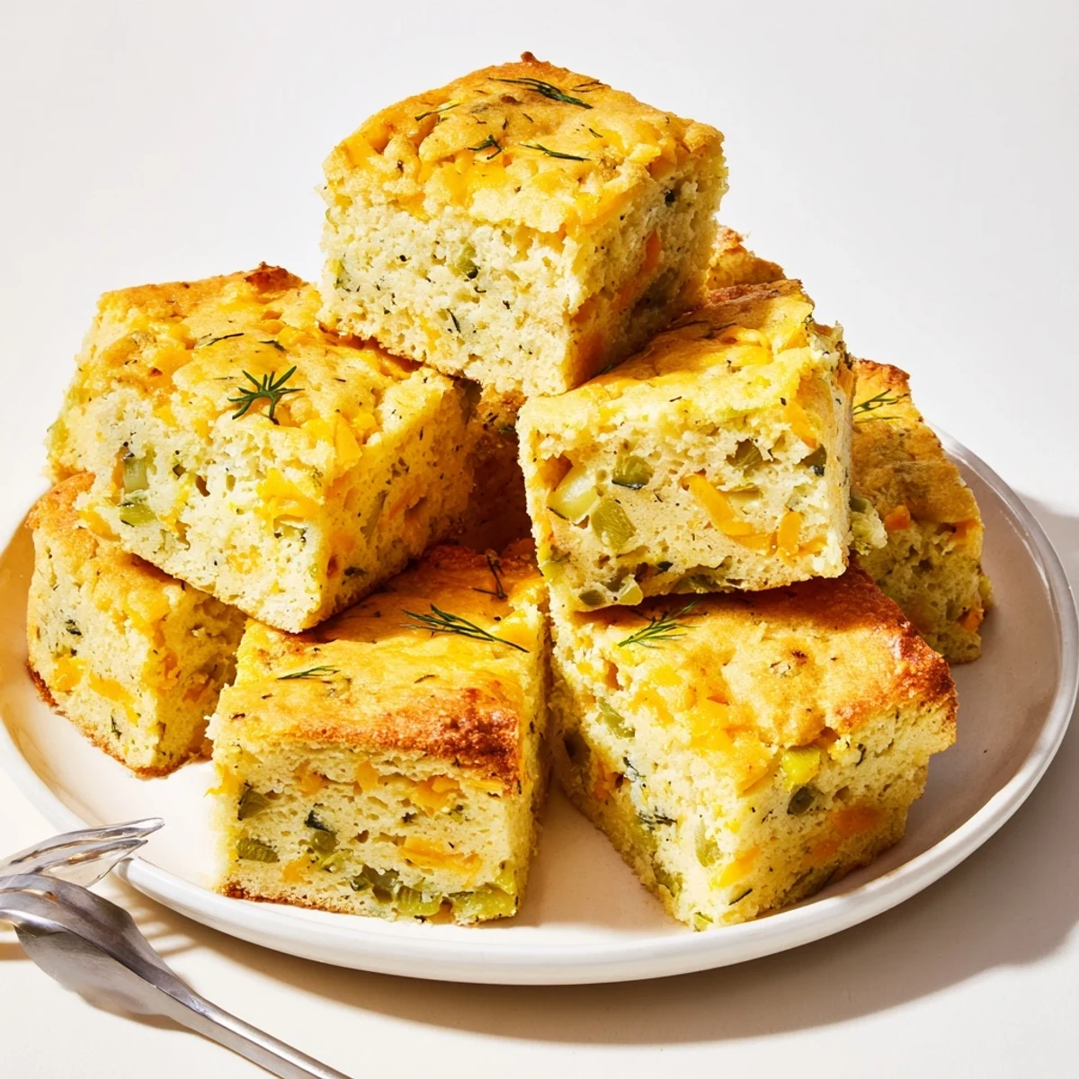 Dill pickle pancake muffin bars served warm, showcasing golden edges and crunchy toppings.