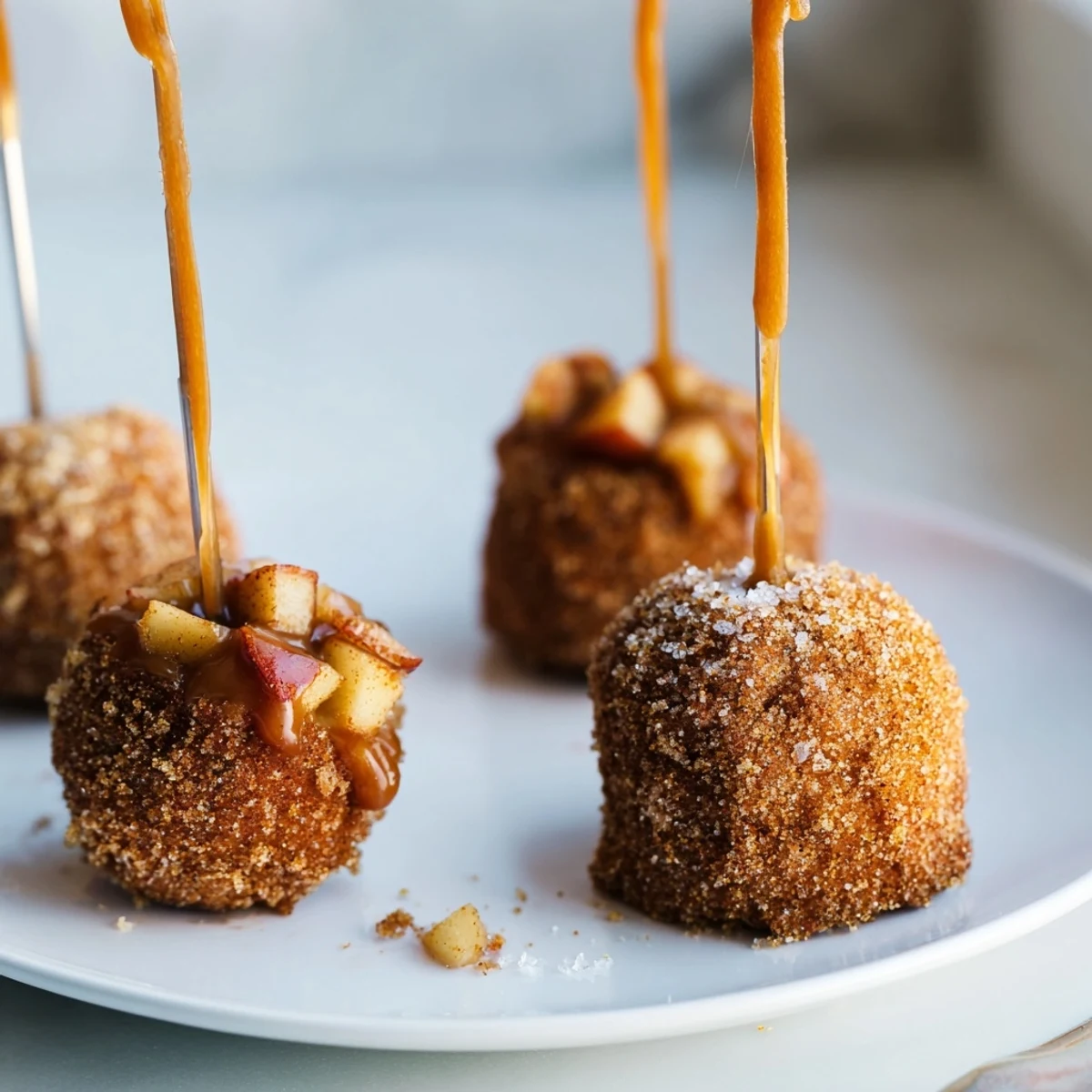 Chewy caramel apple churro cookie pops drizzled with sweet caramel goodness.