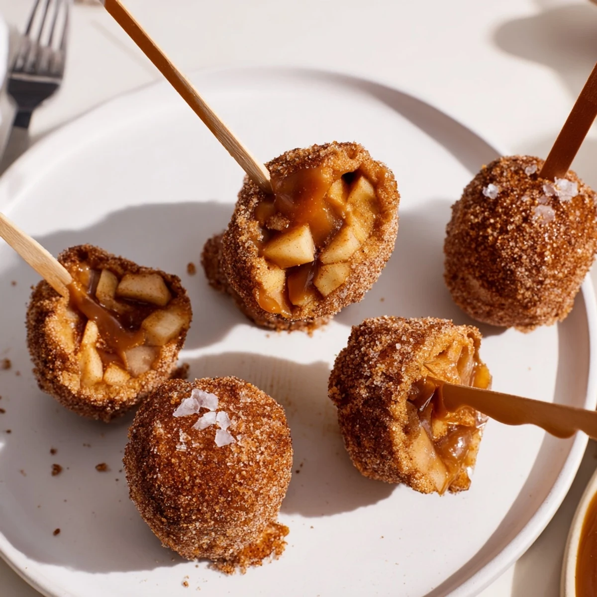 Delicious spiced apple filling inside churro cookie pops, perfect for fall celebrations.