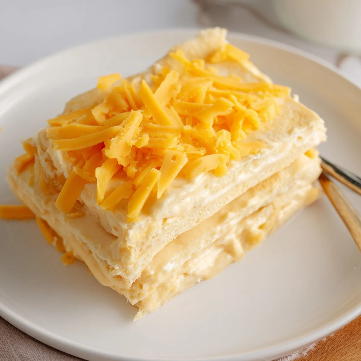 Fluffy cream cheese cheddar pancake bars drizzled with maple syrup, perfect for brunch.