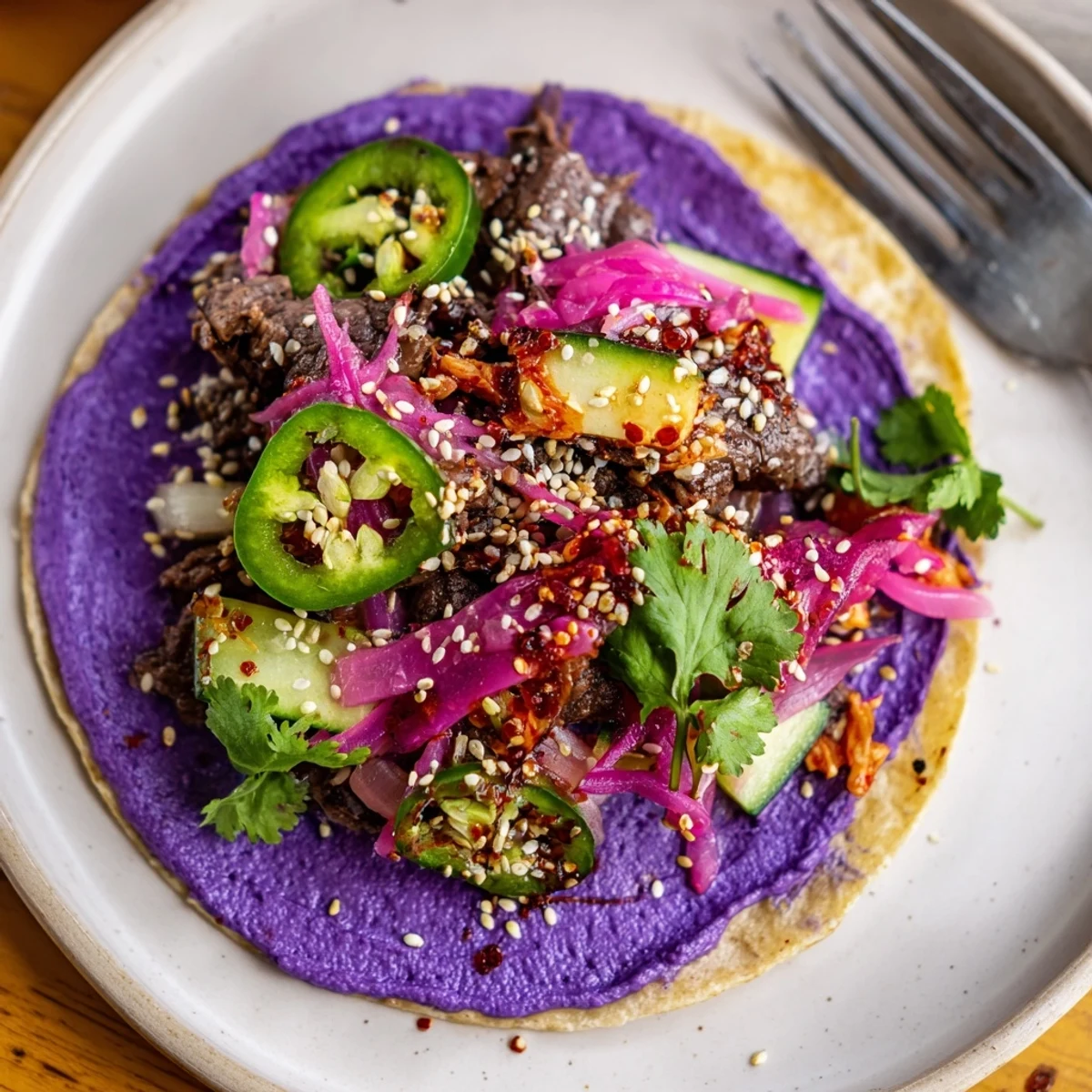 Mouthwatering Global Street-Food Fusion Tacos bursting with flavors from around the world.