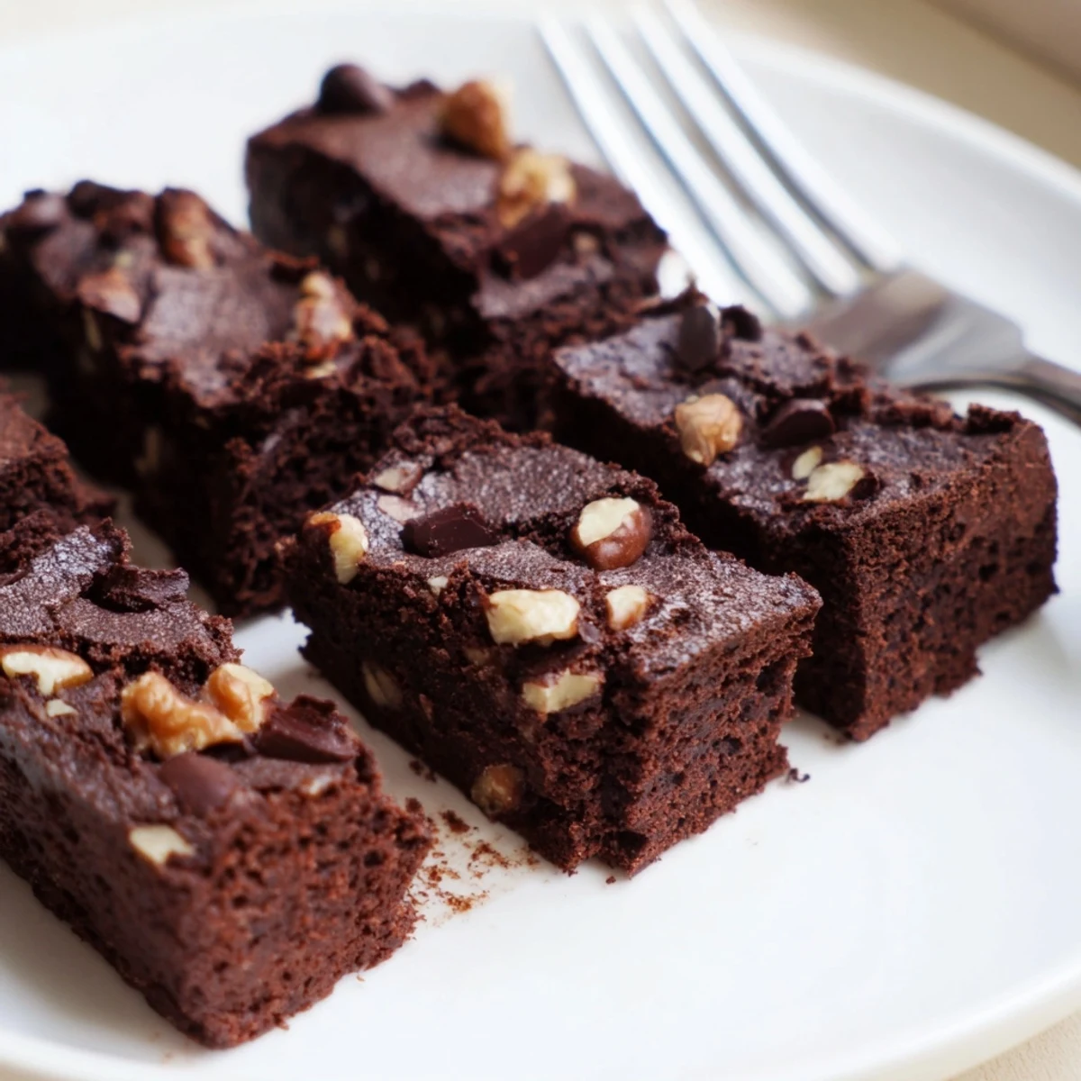 Rich, fudgy zero-waste brownies using nut-milk pulp, topped with chocolate chips.  