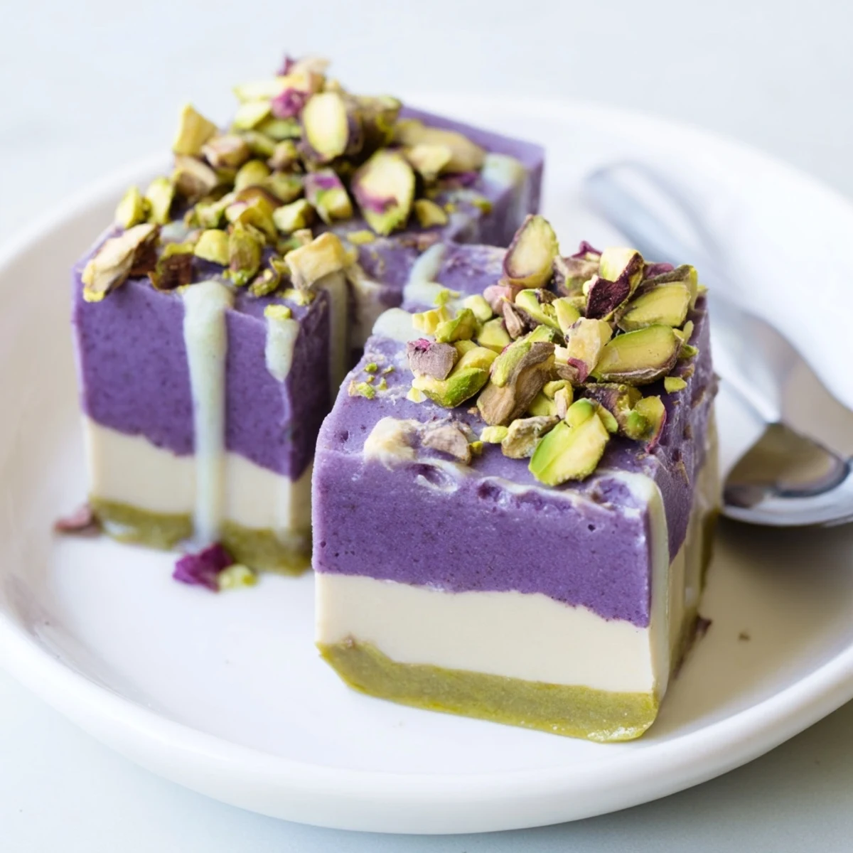 Creamy ube and pistachio ice cream bars, a vibrant summer dessert delight.  