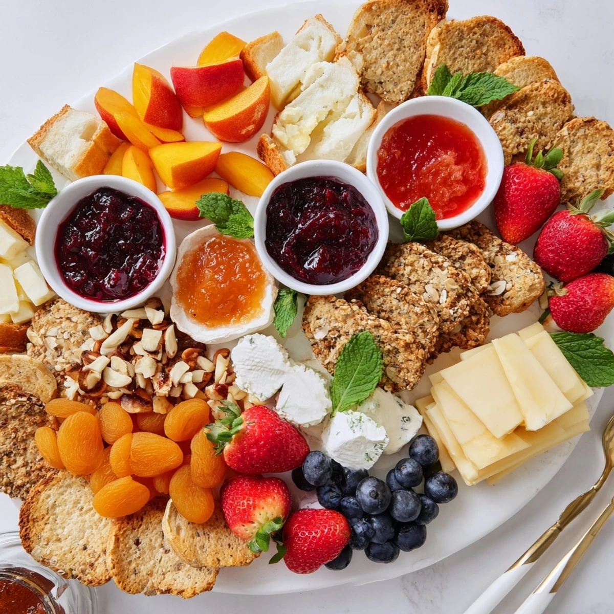 Delightful jam-infused brunch board featuring an array of flavors and textures.