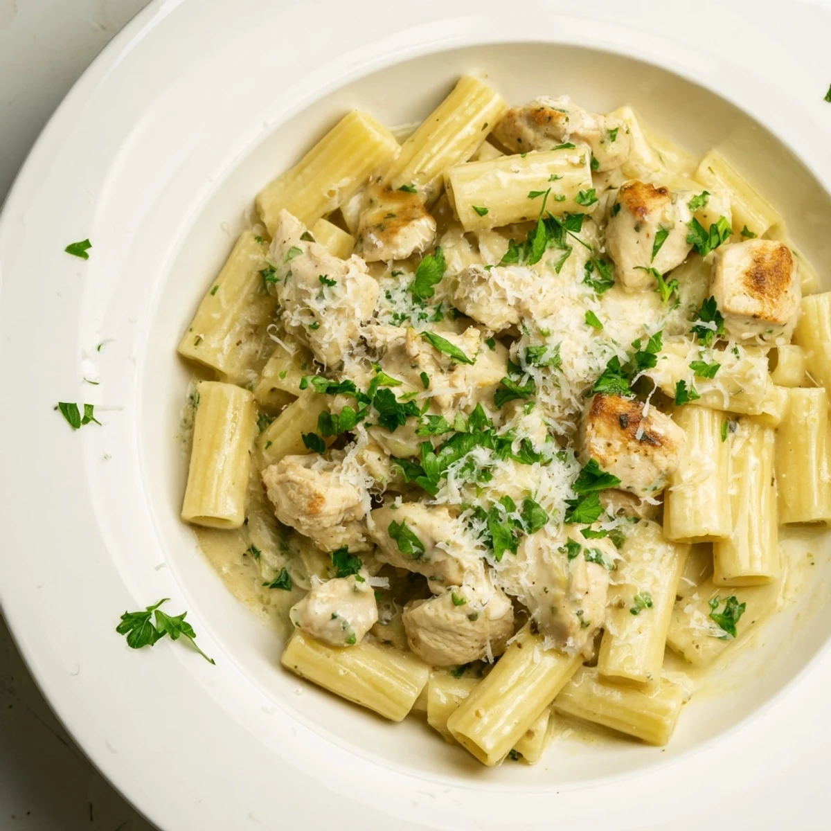 Imagine the rich, creamy sauce coating the rigatoni in this hearty Creamy Garlic Parmesan Chicken.