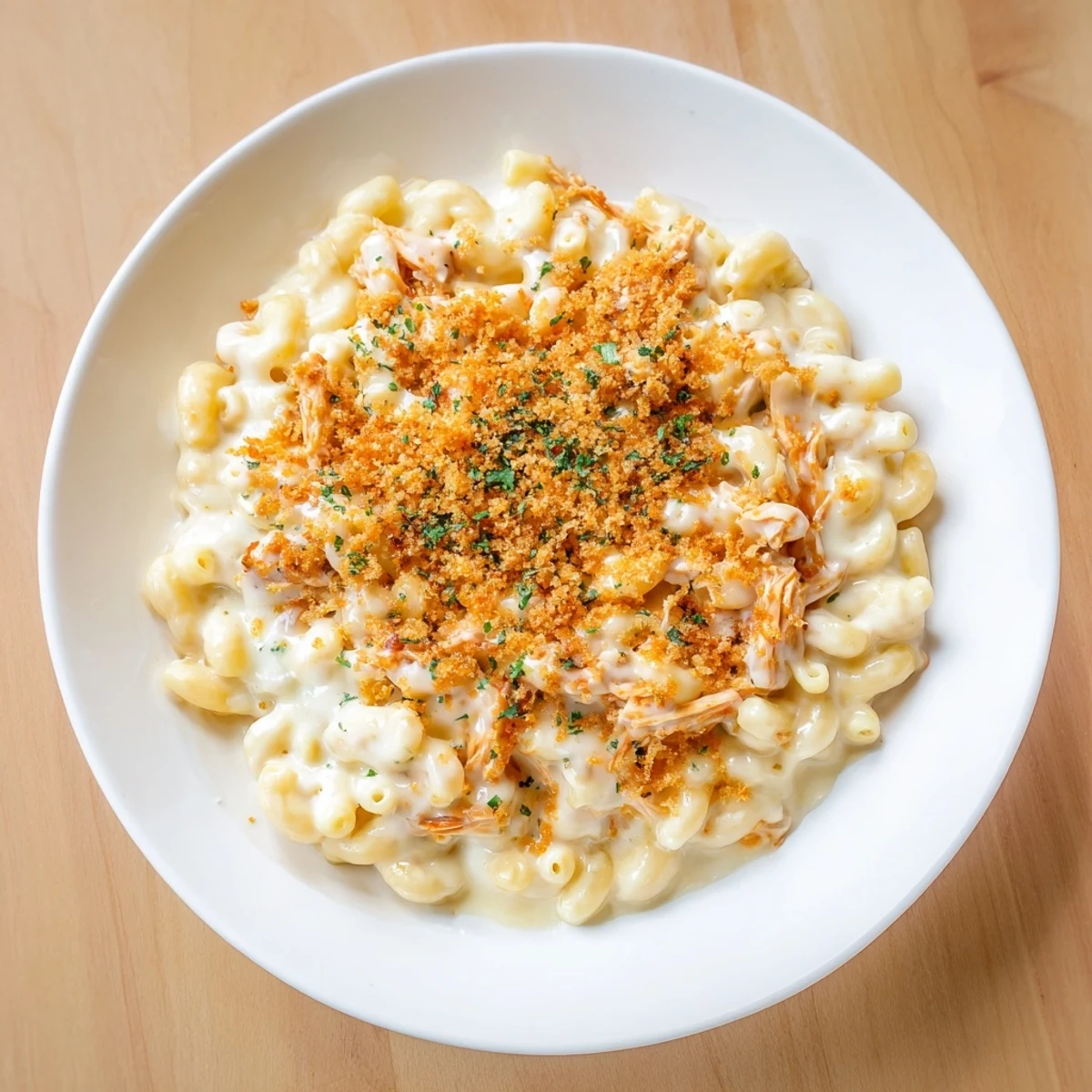 Creamy, cheesy elbow macaroni base with tender BBQ chicken topping this Classic Mac & Cheese.