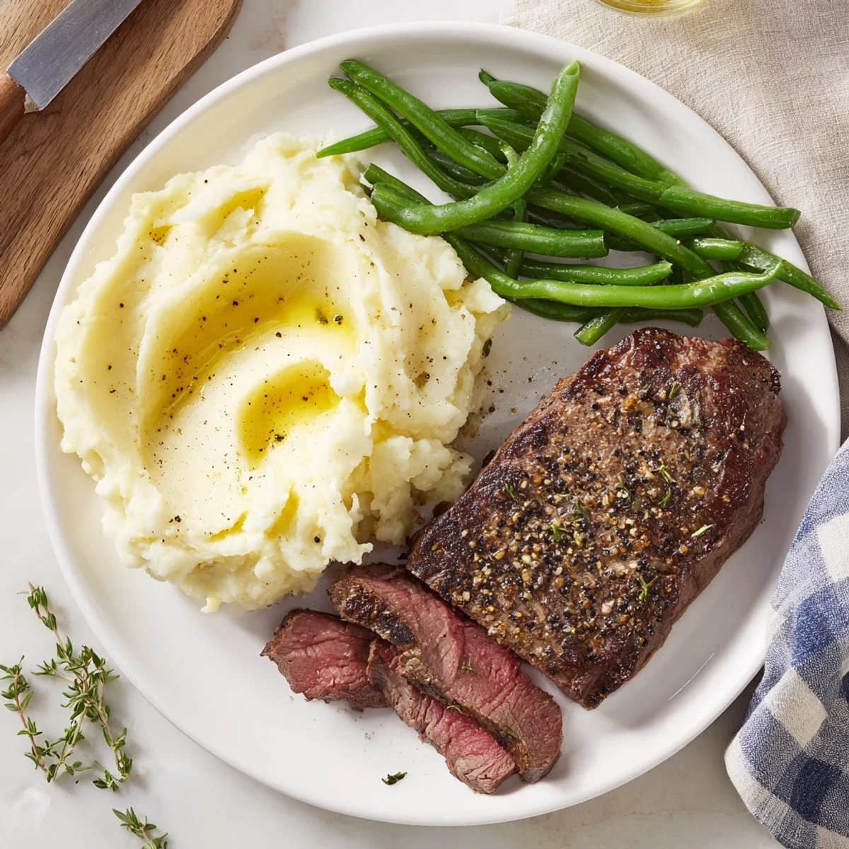 Juicy steak and creamy garlic mashed potatoes share a sheet pan in this easy Steak & Garlic Mash recipe.