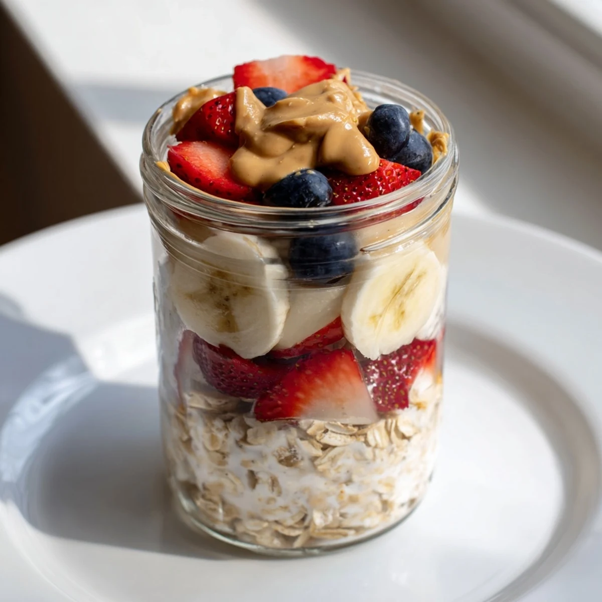 Enjoy Overnight Oats with peanut butter – a quick, simple breakfast with a fruity, sweet taste.