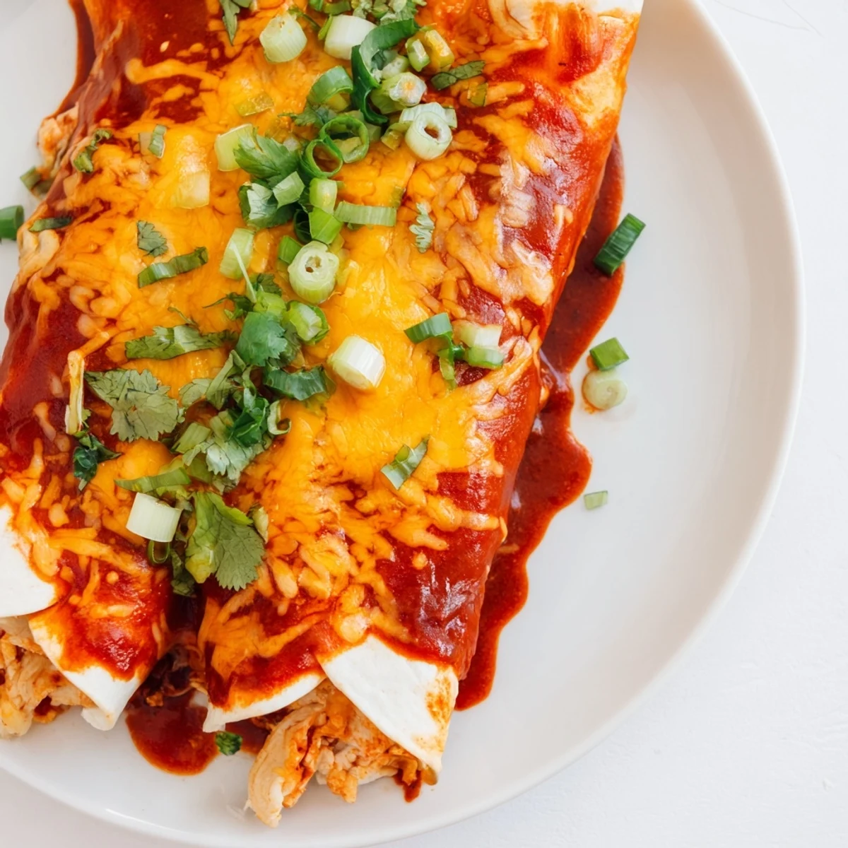 Golden brown Cheesy Bean Enchiladas are ready to serve, with a bubbly cheese topping and vibrant cilantro.