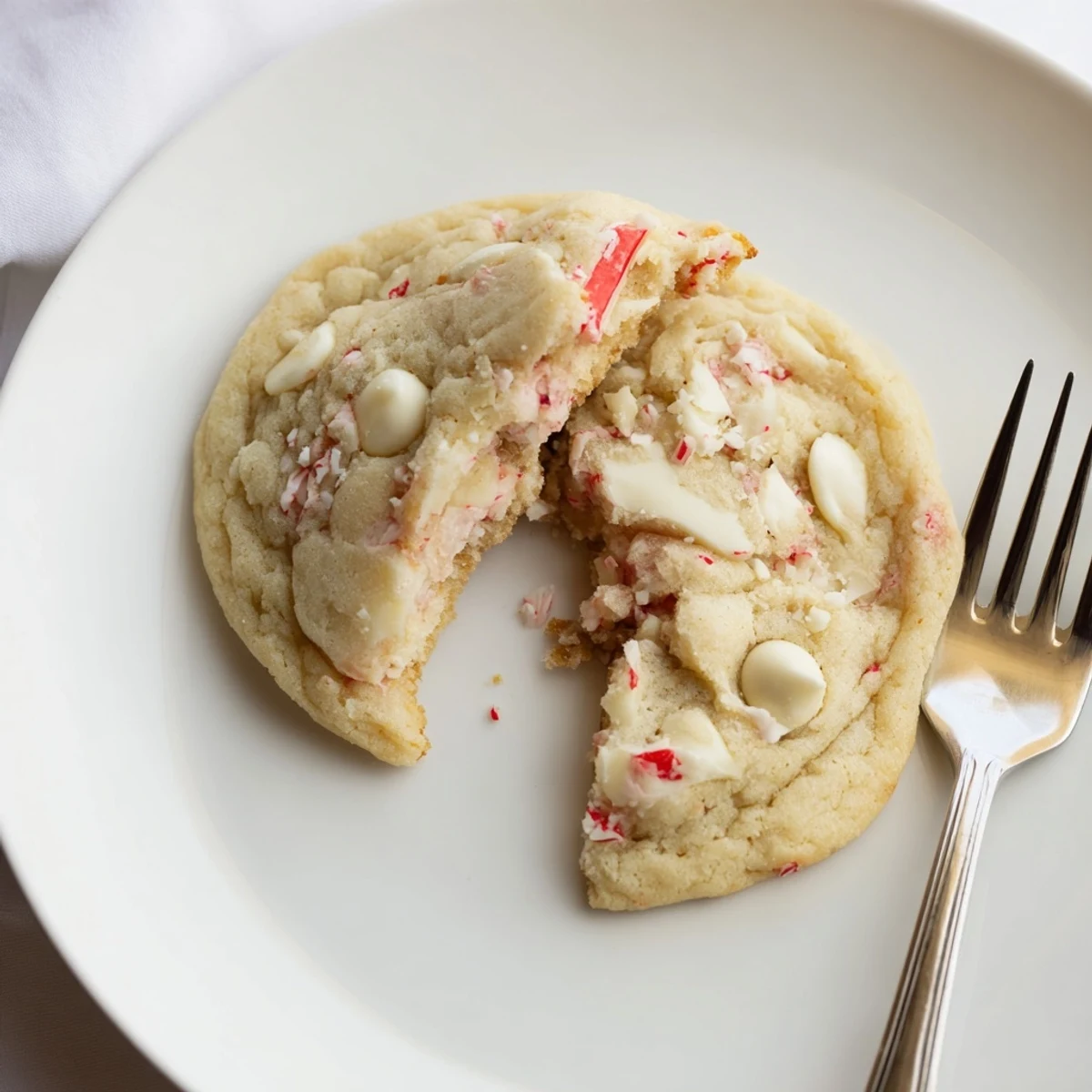 Warm, gooey White Chocolate Peppermint Bark Cookies, a holiday favorite with sweet, crunchy candy topping.