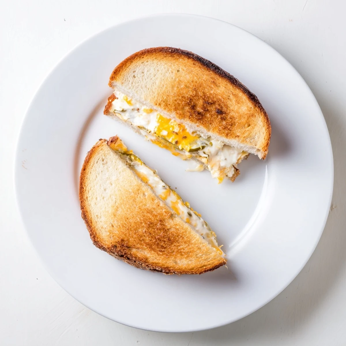 Melted cheddar and mozzarella complement dill pickles within a perfectly toasted Gooey Pickle Grilled Cheese.