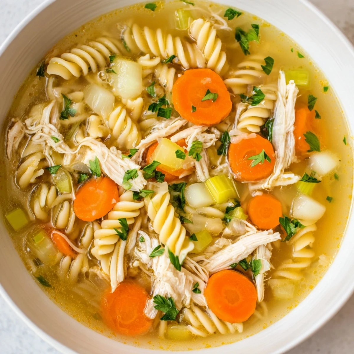 Steaming bowl of Crockpot Chicken Noodle Soup: a hearty, comforting American classic.