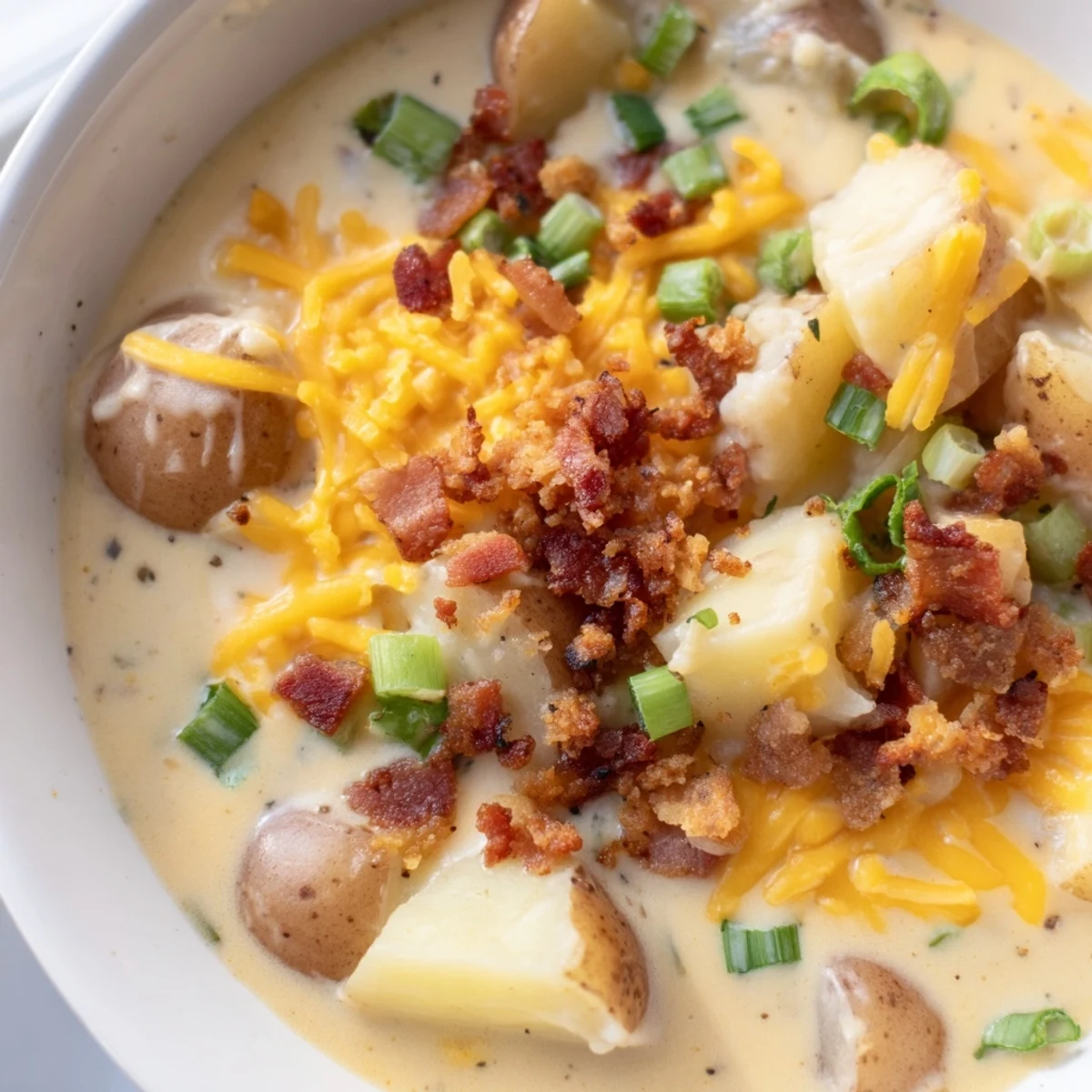 Aromatic Crockpot Loaded Baked Potato Soup, a creamy, hearty meal, perfect for a cold evening.