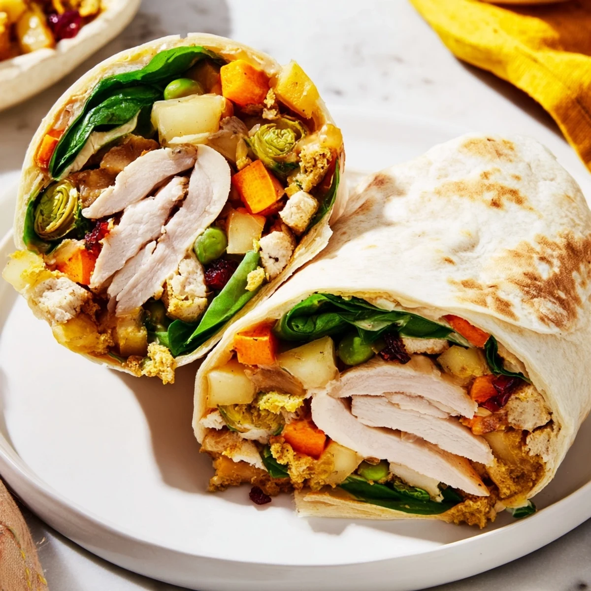 Enjoy a delicious Simple Christmas Leftover Wrap, featuring tender turkey and savory stuffing.