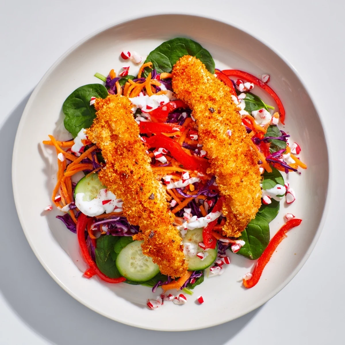 Freshly made Candy Cane Crunch Chicken Veggie Wraps, perfect for a quick, delicious dinner with crisp chicken.