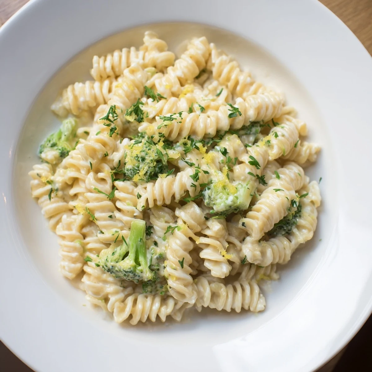 Steaming Green Goddess Broccoli Cheddar One-Pot Pasta with melty cheese and fresh herbs, ready to serve!