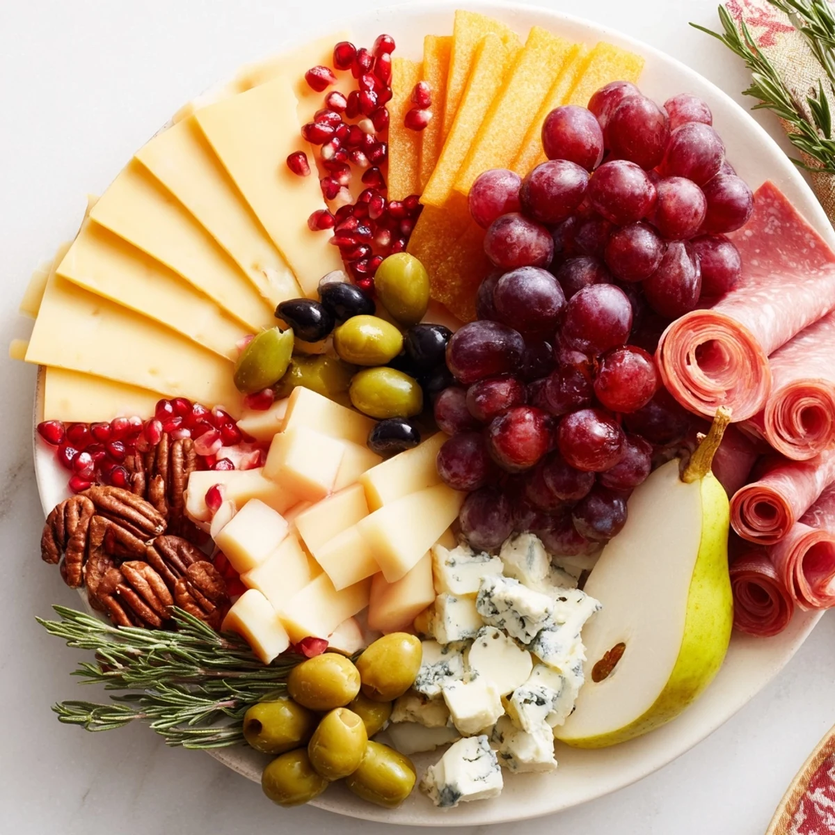 Festive Sleigh Ride Charcuterie board overflowing with artisan cheeses, meats, seasonal fruits, and garnishes.