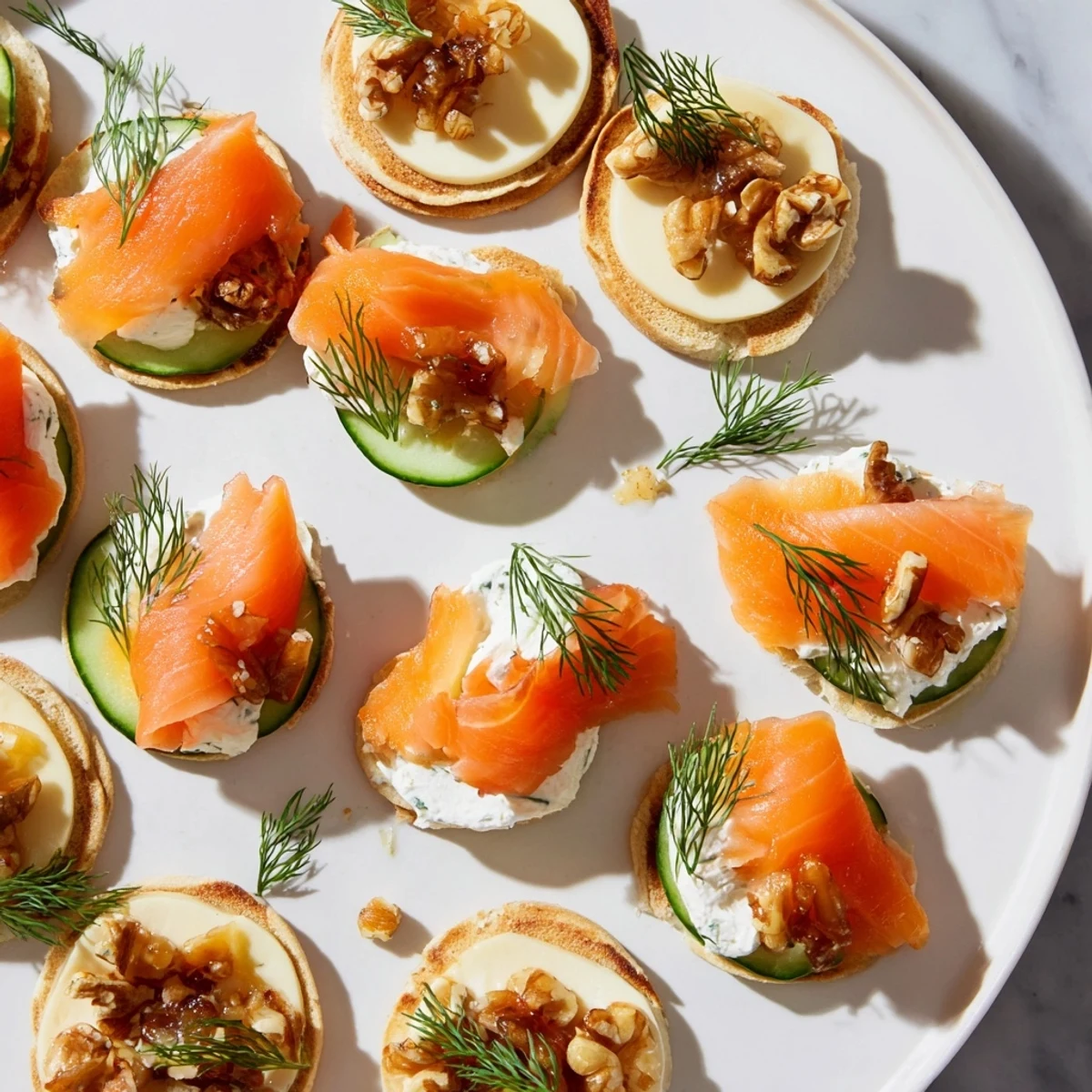 Elegant champagne pairings: A festive New Year's Eve platter showcasing smoked salmon and brie cheese.