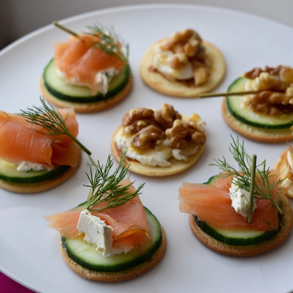 Delicious champagne pairings for New Year's Eve: Assortment of appetizers perfect with bubbly wine.