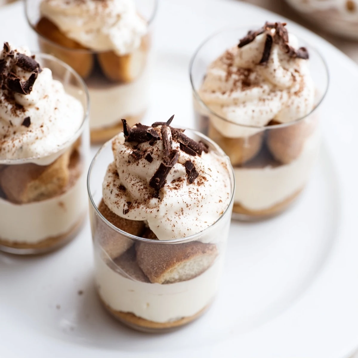 Dusting of cocoa on chilled Countdown Tiramisu Shots offers a delicious Italian dessert experience.