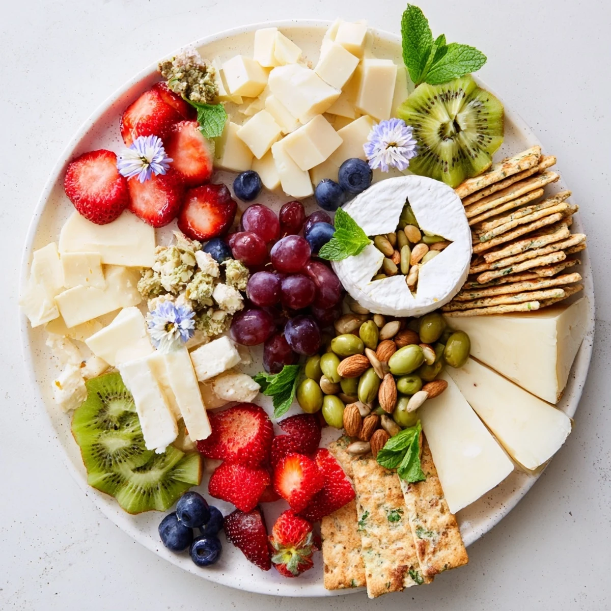Artfully crafted Negative Space Puzzle creation featuring Brie, grapes, and almonds, ready to serve and impress.