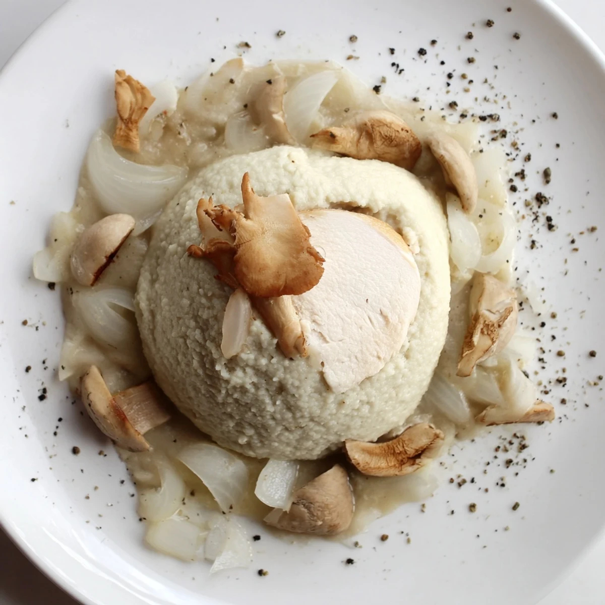 Ethereal shadows form around the elegant Ghostly Gala dish, creating a unique monochrome plated dinner.