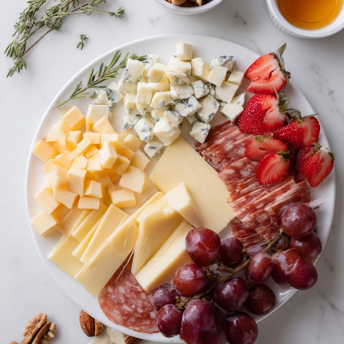 The vibrant, abundant beauty of The Waterfall Edge Grazing Board, with inviting cheeses and charcuterie.