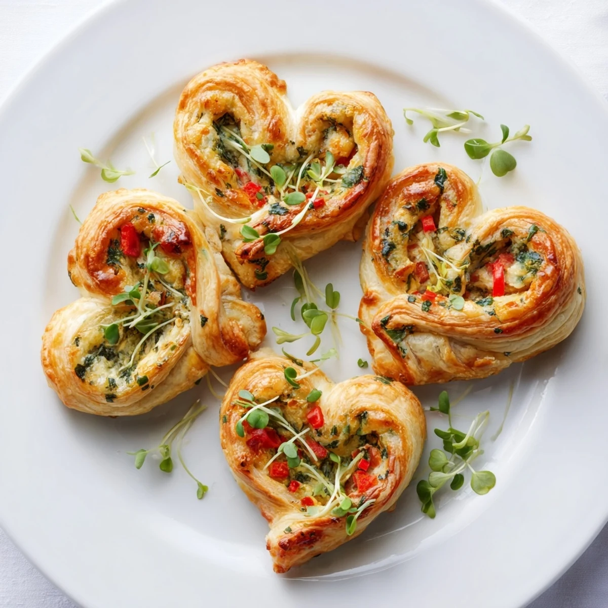 Golden, flaky Cœurs Entrelacés – Valentine's Day appetizers filled with creamy goat cheese and red pepper.