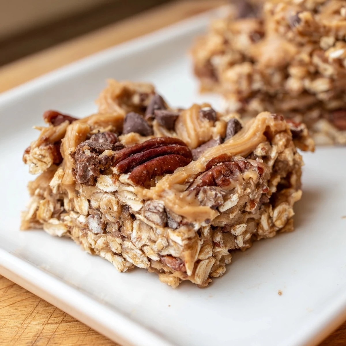 Delicious Peanut Butter Banana Oat Bars, showing a perfect slice with creamy peanut butter swirls.
