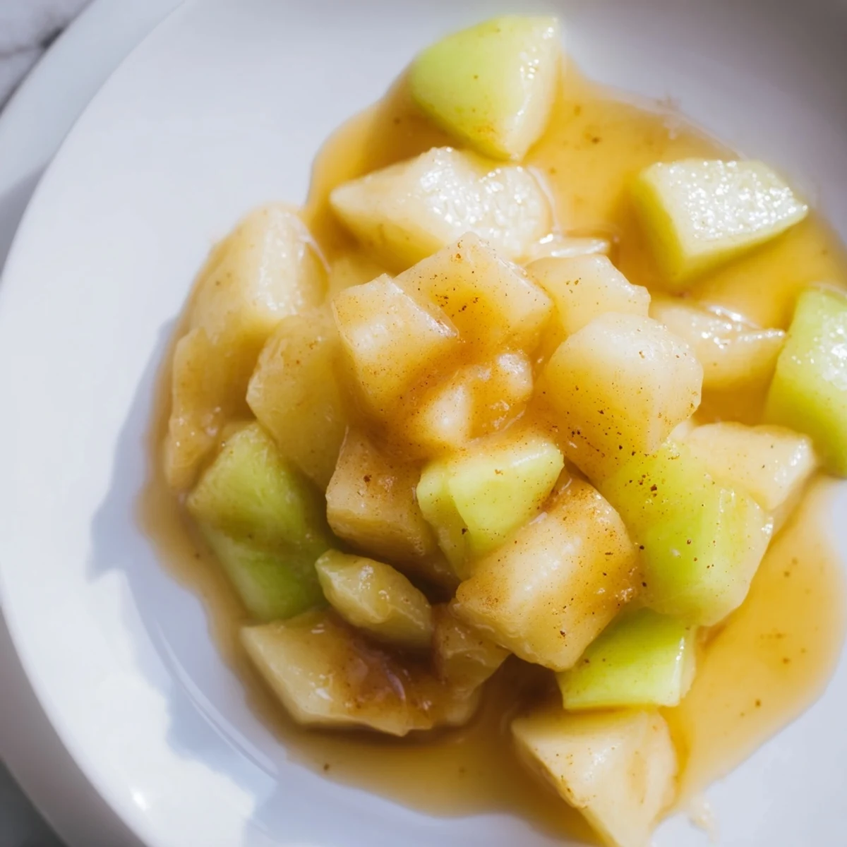 Golden, tender Slow Cooker Stewed Apples served with a dollop of yogurt, perfect for breakfast.
