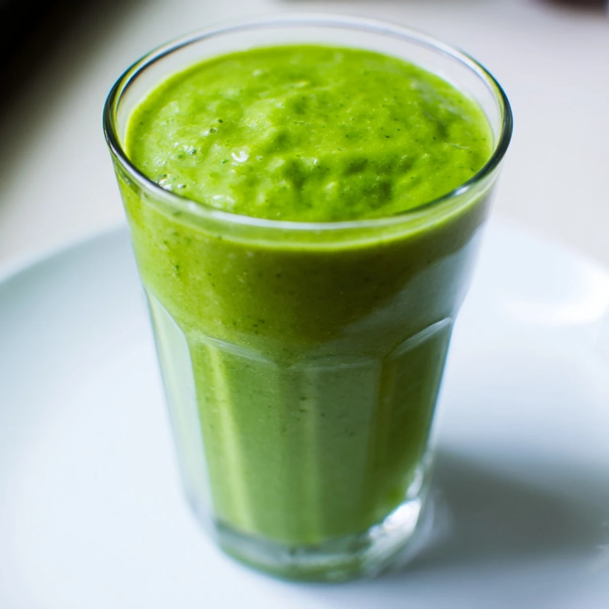 A glass overflowing with a Spinach Hidden Smoothie; a taste of tropical, fresh, and healthy flavors.