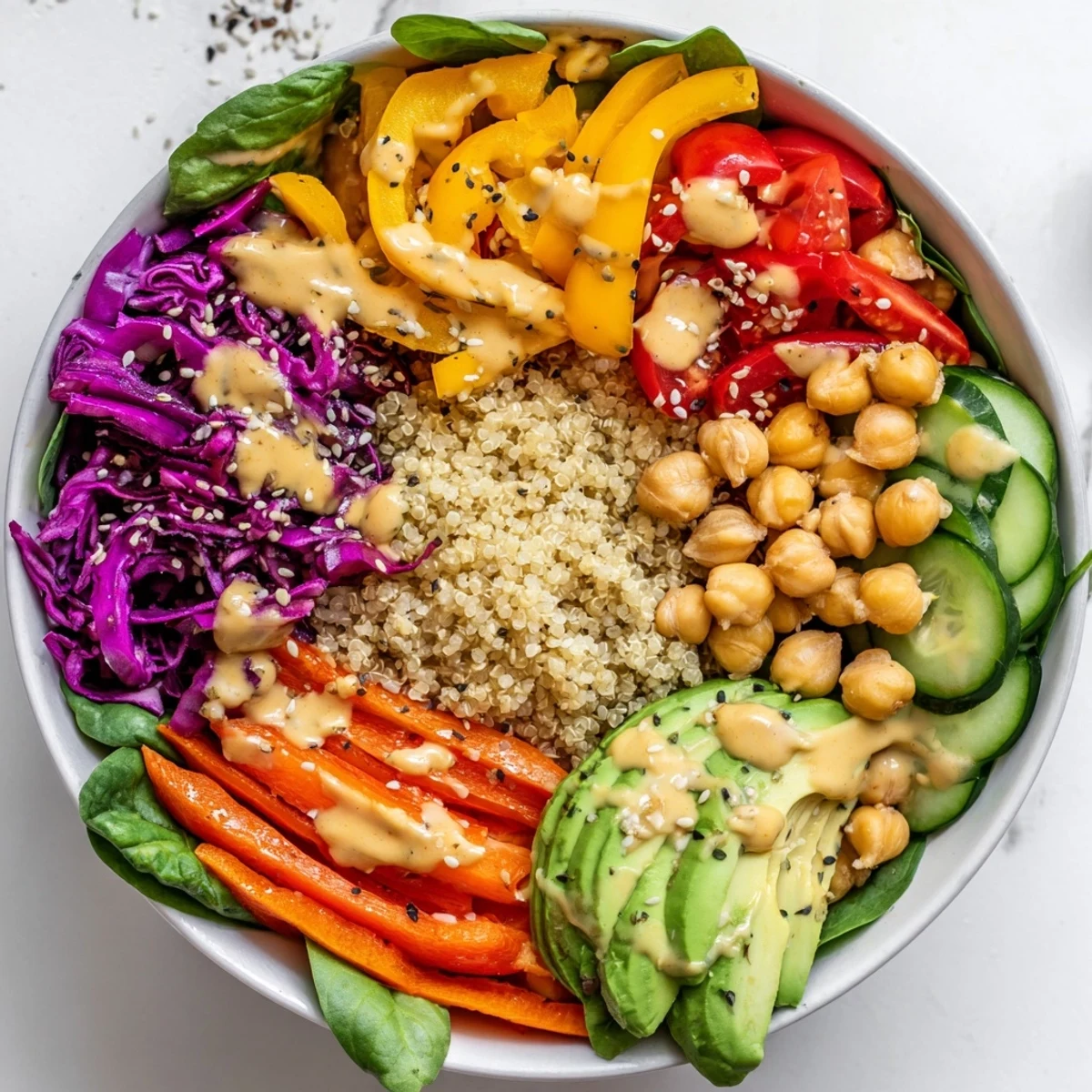 Fluffy quinoa and crisp vegetables make this Rainbow Buddha Bowl With Quinoa a nourishing meal.