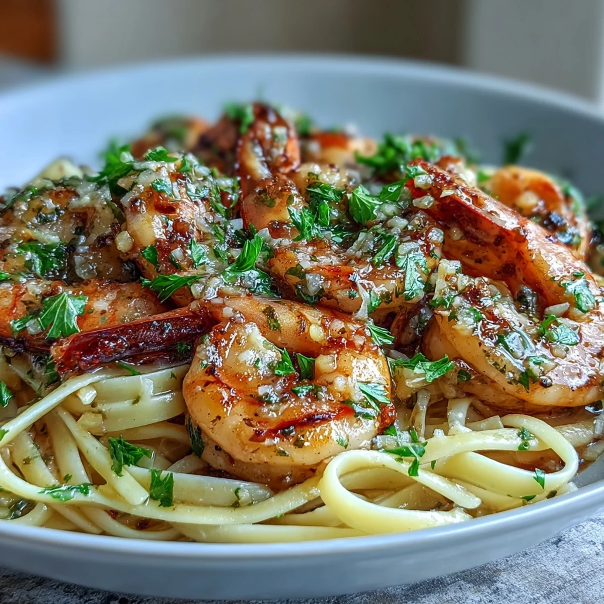 Shrimp Scampi With Linguine features tender shrimp and buttery garlic sauce twirled on al dente pasta with fresh parsley.