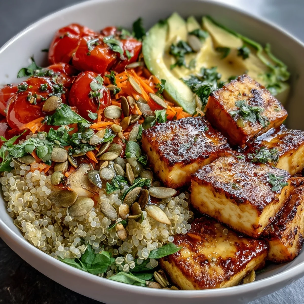Simple Grain Bowl featuring warm brown rice topped with grilled chicken, crisp vegetables, feta, and herbs, arranged for a healthy lunch meal prep.