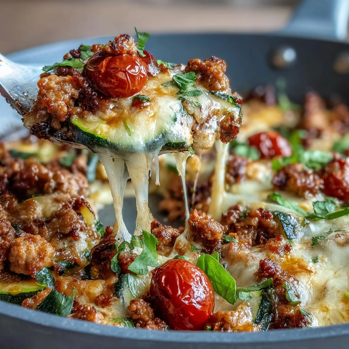 Sizzling ground turkey and diced zucchini combine with bold taco spices in this easy, gluten-free skillet meal, topped with melty cheddar and fresh cilantro.