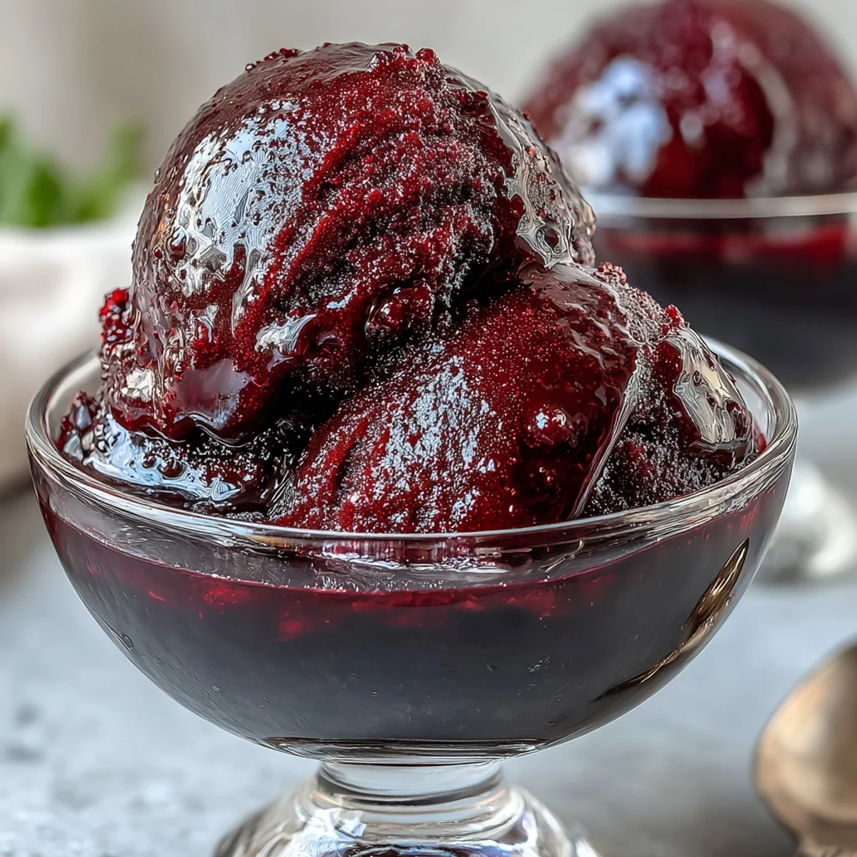 A refreshing black currant & gin sorbet with a tart berry flavor and botanical gin aroma, perfect for summer entertaining.