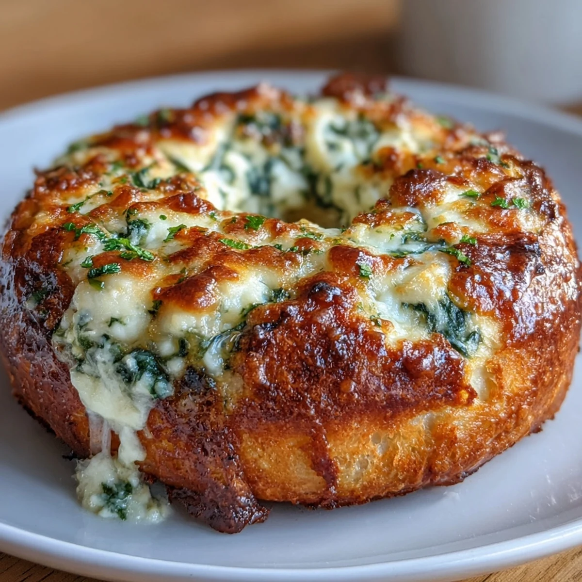 Chewy, savory flagels bursting with spinach and cheese, brushed with egg wash and baked to a golden brown finish.