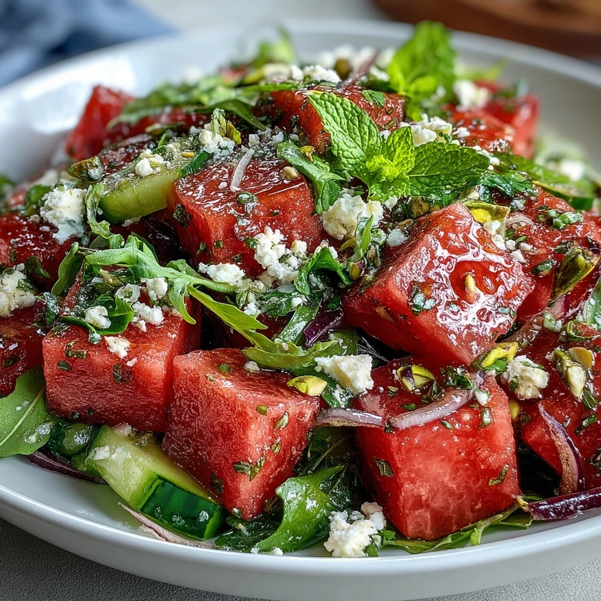 Refreshing Watermelon Arugula Feta Salad with Lime Vinaigrette