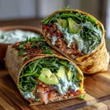 Healthy avocado tuna wraps filled with fresh spinach, ready to roll up for a quick lunch.