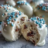 Creamy peanut butter eggs coated in smooth white chocolate and topped with bright sprinkles for a cheerful Easter treat.