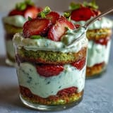 Elegant, no-bake Strawberry Matcha Tiramisu Cups with a creamy, sweet, and earthy flavor.