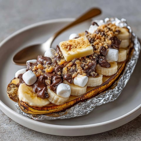 Warm, gooey Choco-Banana Campfire Grill Packs overflowing with melted chocolate and sweet bananas, ready to eat.