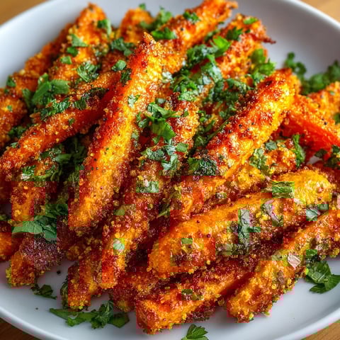 Golden-brown Moroccan Barbecue Carrot Fries, seasoned with spices, offer a delicious, healthy side.