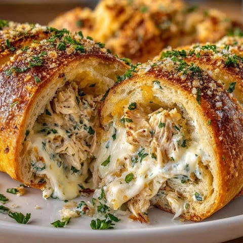 Golden-brown Chicken Alfredo Breadsticks, freshly baked and smelling of garlic and Parmesan cheese.