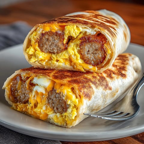 Sausage Egg & Cheese Roll-Ups stacked on a plate, featuring gooey cheese and golden tortillas.