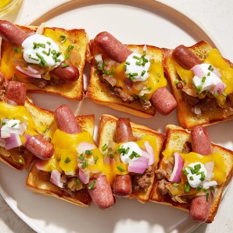 Golden, bubbly Chili Dog Casserole topped with melty cheese, perfect for a hearty dinner.