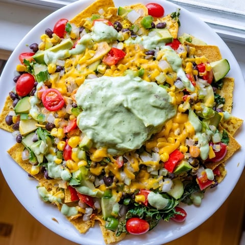 Vibrant veggie-packed Taco Skillet with avocado yogurt, ready to eat, overflowing with fresh ingredients.