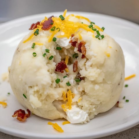 Steaming Loaded Baked Potato Soup Dumplings, golden from a quick pan-fry, rest on a serving platter.
